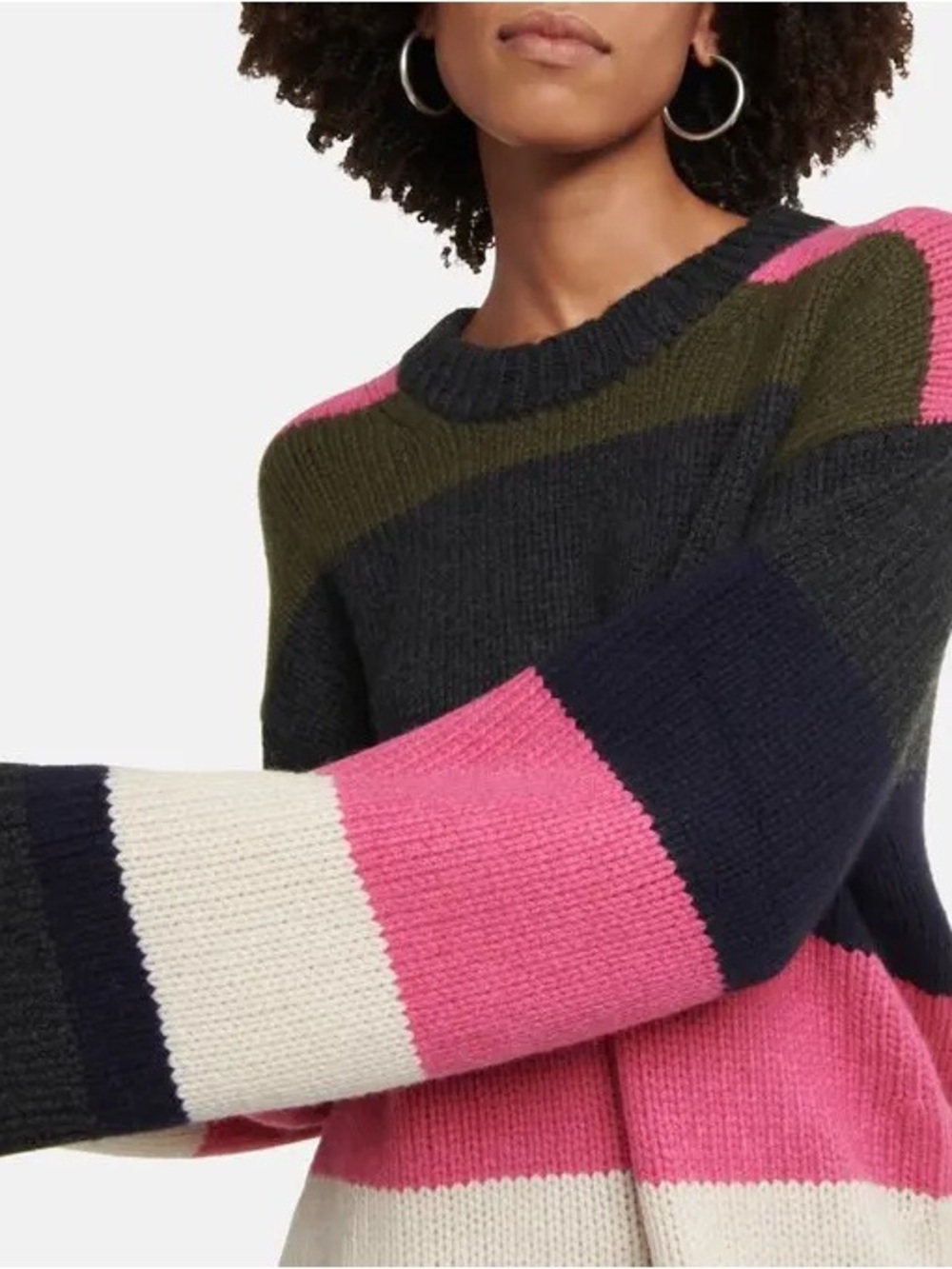 KHAITE Pink, Cream & Dark Multi-Stripe 100% Cashmere Crew Sweater - Picture 4 of 8